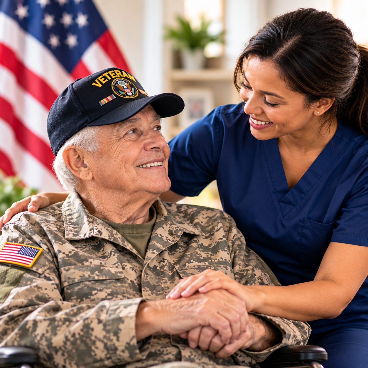 Caregiver supporting a veteran with home care services