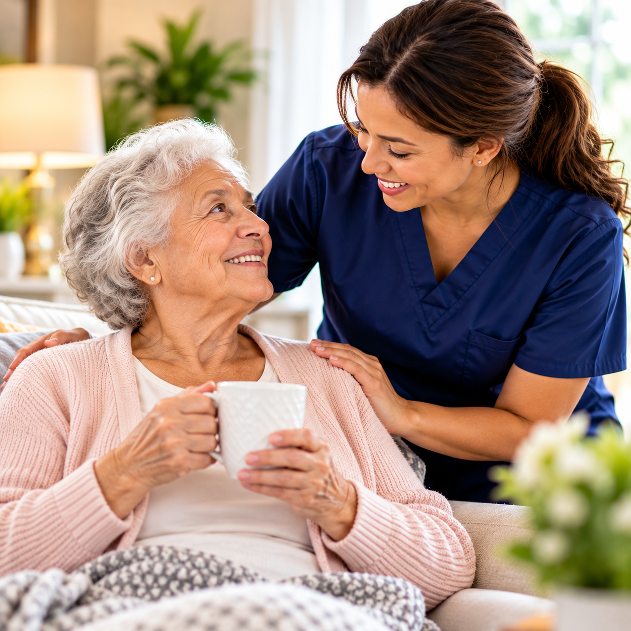 Family discussing a private pay home care plan with a caregiver